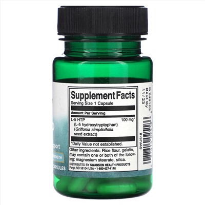 Swanson, 5-HTP, повышенная сила действия, 100 мг, 60 капсул