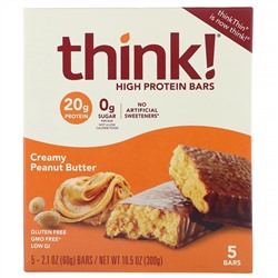 Think !, Высокопротеиновые батончики, арахисовая крем-паста, 5 батончиков, 60 г (2,1 унции) каждый