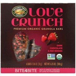 Nature's Path, Love Crunch, органические батончики с гранолой премиального качества, черный шоколад и красные ягоды, 6 батончиков, 30 г (1,06 унции) каждый