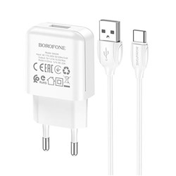 Адаптер Сетевой с кабелем Borofone BA64A USB 2,1A/5W (USB/Type-C) (white)