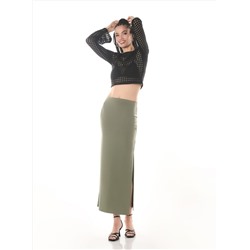 Длинная юбка с разрезом Зеленый защитный