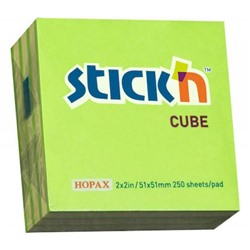 Бумага для заметок с клеевым краем Stick`n 51х51 мм 250л 70г/м2 неон+пастель зеленый 2цв.в упак. 21339 (822700) Hopax