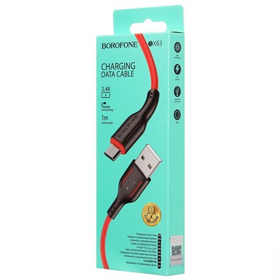 Кабель USB - micro USB Borofone BX63  100см 2,4A  (black/red)