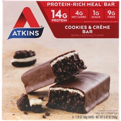 Atkins, Батончик для перекуса, батончик печенье и сливки, 5 батончиков, 1,76 унции (50 г) каждый