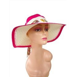 Летняя женская соломенная шляпа, цвет белый и фуксия