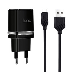 Адаптер Сетевой с кабелем Hoco C12 (повр. уп.) 2USB 2,4A/10W (USB/Micro USB) (black)