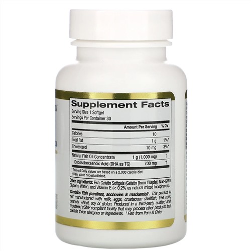 California Gold Nutrition, DHA 700, рыбий жир фармацевтической степени чистоты, 1000 мг, 30 рыбно-желатиновых капсул