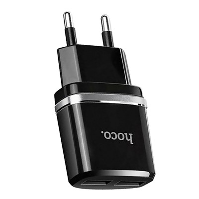 Адаптер Сетевой с кабелем Hoco C12 (повр. уп.) 2USB 2,4A/10W (USB/Lightning) (black)