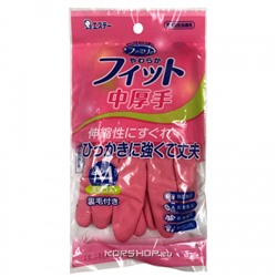 Хозяйственные перчатки средн толщ из натурального каучука розовые Soft Fit S.T. Corp (размер М), Япония Акция