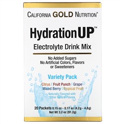 California Gold Nutrition, HydrationUP, смесь для приготовления напитка с электролитами, комбинированный набор из 20 пакетов весом 4,2 г в каждом (0,15 унций)