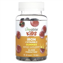 Lifeable, жевательные таблетки с железом для детей, со вкусом винограда, 10 мг, 60 жевательных таблеток (5 мг в 1 жевательной таблетке)