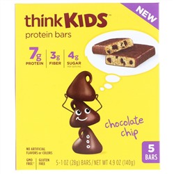 Think !, ThinkKids, протеиновые батончики с шоколадом, 5 штук, 1 унция (28 г) каждая