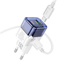 Адаптер Сетевой с кабелем Hoco C131a USB/Type-C 30W (Type-C/Lightning) (transparent blue)