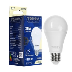 Лампа светодиодная TOKOV ELECTRIC, 20 Вт, А60, 3000 К, Е27, 176-264В