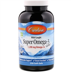 Carlson Labs, Wild Caught Super Omega-3 Gems, высокоэффективная омега-3 из морской рыбы, 1200 мг, 250 капсул
