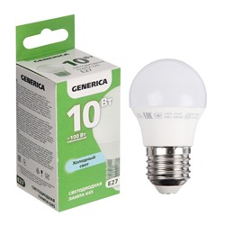 Лампа светодиодная GENERICA G45, 10 Вт, шар, 6500 К, E27, 230 В, LL-G45-10-230-65-E27-G