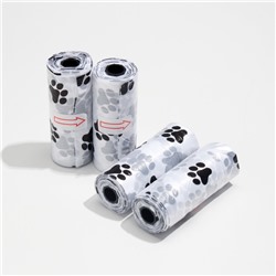 Пакеты для уборки за собаками с печатью "Лапки" (4 рулона по 15 пакетов 29х21 см), белый