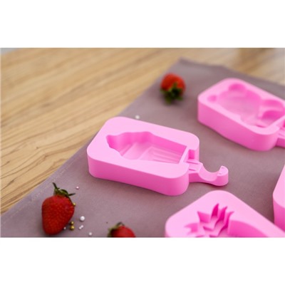 Форма для мороженого Доляна «Капкейк», силикон, 14×7,5×2,5 см, цвет розовый