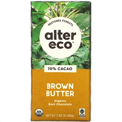 Alter Eco, органический темный шоколад, коричневое масло, 70% какао, 80 г (2,82 унции)