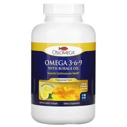 Oslomega, норвежская серия, омега 3-6-9 с маслом бурачника, лимонный вкус, 180 капсул из рыбьего желатина