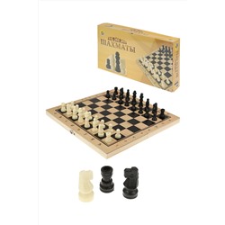Шахматы деревянные (24х12х3 см), фигуры пластик, в коробке (Арт. ИН-1064)