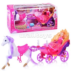 Карета с лошадью, с куклой с акссесуарами (свет/звук) в коробке
