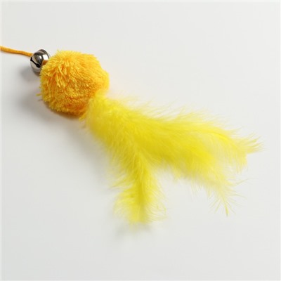 Дразнилка-удочка с мягким шариком и перьями, жёлтая