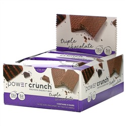 BNRG, Протеиновый энергетический батончик Power Crunch, оригинальная рецептура, тройной шоколад, 12 батончиков, 40 г (1,4 унции) каждый
