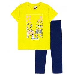 Комплект для девочки (футболка_лосины) 41135 (Желтый/т.синий)