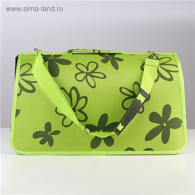 Сумка - переноска «Цветы», размер L, 53×21×29 см, каркасная, зелёная