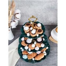 Ваза для фруктов 3-х ярусная 15/20/25 Круг Волна зеленая / D-1267 /уп 80/ Пластик