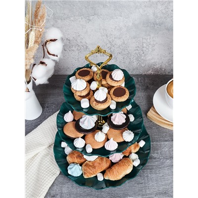 Ваза для сервировки 3-х ярусная 15/20/25 Круг Волна зеленая / D-1267 /уп 80/ Пластик/689068