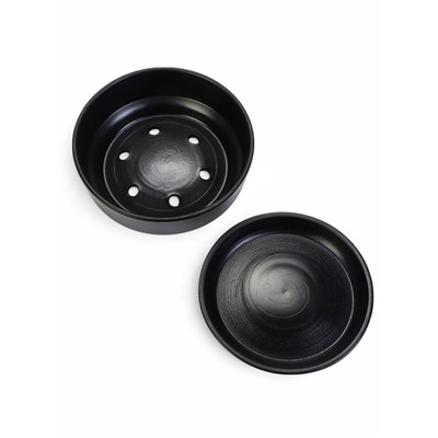 Горшок - бонсайница «Огма» для кактусов и суккулентов, 2 л, d=22 см, h=8 см, керамика, с поддоном, чёрный