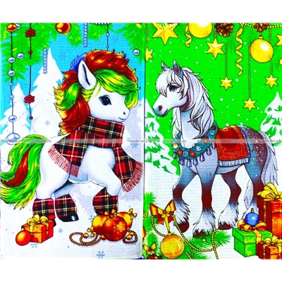 Полотенца вафельные Новогодние "Игривые Лошадки"