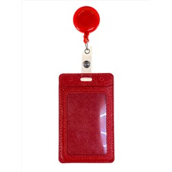 Бейдж с лентой на рулетке вертикальный, цвет красный