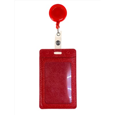 Бейдж с лентой на рулетке вертикальный, цвет красный