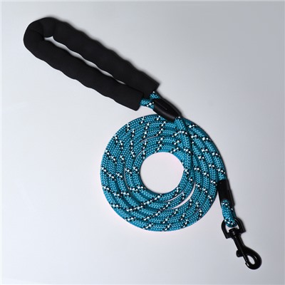 Поводок светоотражающий круглый, с эргономической ручкой, 180×0.8 см, голубой
