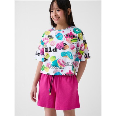 Комплект трикотажный для девочек: фуфайка (футболка), шорты