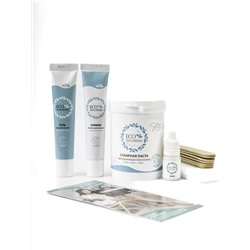 Набор для депиляции: сахарная паста мягкая 250 г, шпатели 5 шт., полоски 33 шт., гель до и сливки после 30 мл, тальк 5 мл