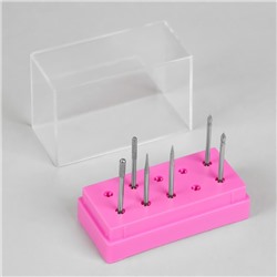 Подставка под фрезы, прямоугольная, 10 отделений, 8×3.6 см, с крышкой, розовый, прозрачный
