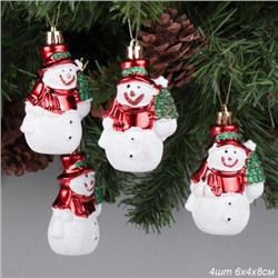 Новогоднее украшение Снеговик 4 штуки 9х5 см / WF-171 /уп 225/