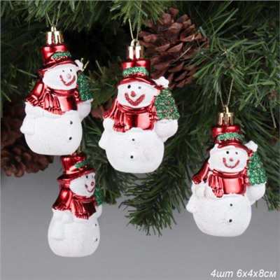 Новогоднее украшение Снеговик 4 штуки 9х5 см / WF-171 /уп 225/