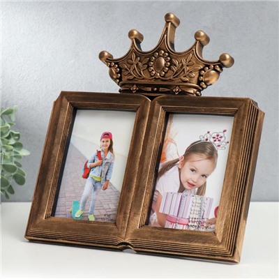 Фоторамка - коллаж на 2 фото 10×15 см «Корона», пластик, т. золото, 30×28 см