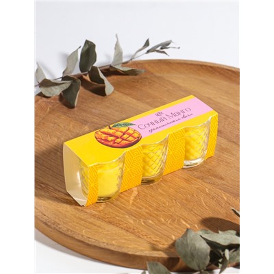 Ароматическая свеча в стакане, набор 3 шт., по 50 мл, 10 ч, 32 г, сочный манго