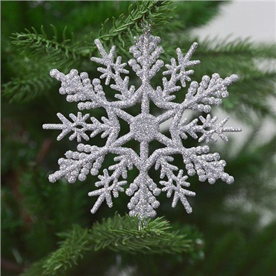 Набор блестящих снежинок-подвесок 12 штук (Завязки в комплекте) Размер 10 см.