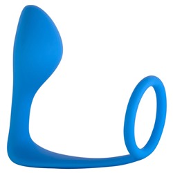 Синее эрекционное кольцо с анальной пробкой Button Anal Plug