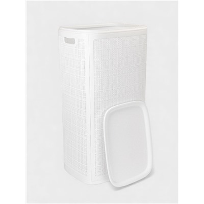 Плетёная корзина для белья с крышкой «Лён», 100 л, 43×32×80 см, белая