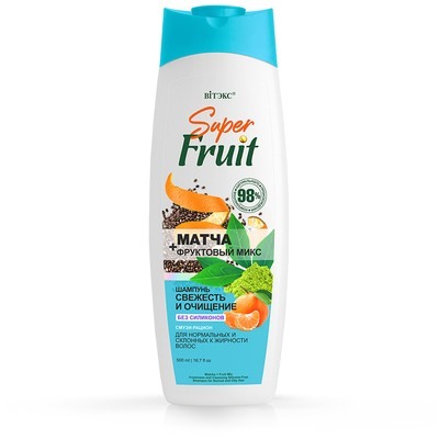 Super FRUIT Шампунь Свежесть и Очищение для норм и жир волос б/силиконов Матча+Фрукт.микс 500мл