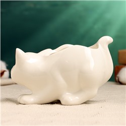 Декоративный горшок для цветов «Кошка», 450 мл, 15.4×8.1×8 см, керамический, белый