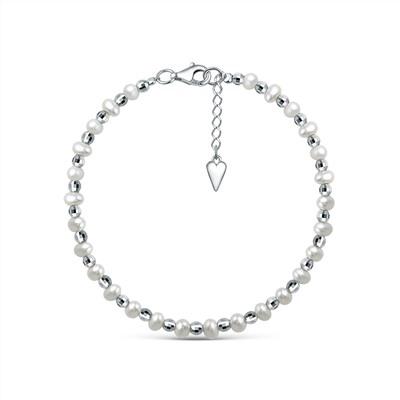 Браслет из серебра с пресноводным культивированным жемчугом родированный - 18 см 251-10-292-18р